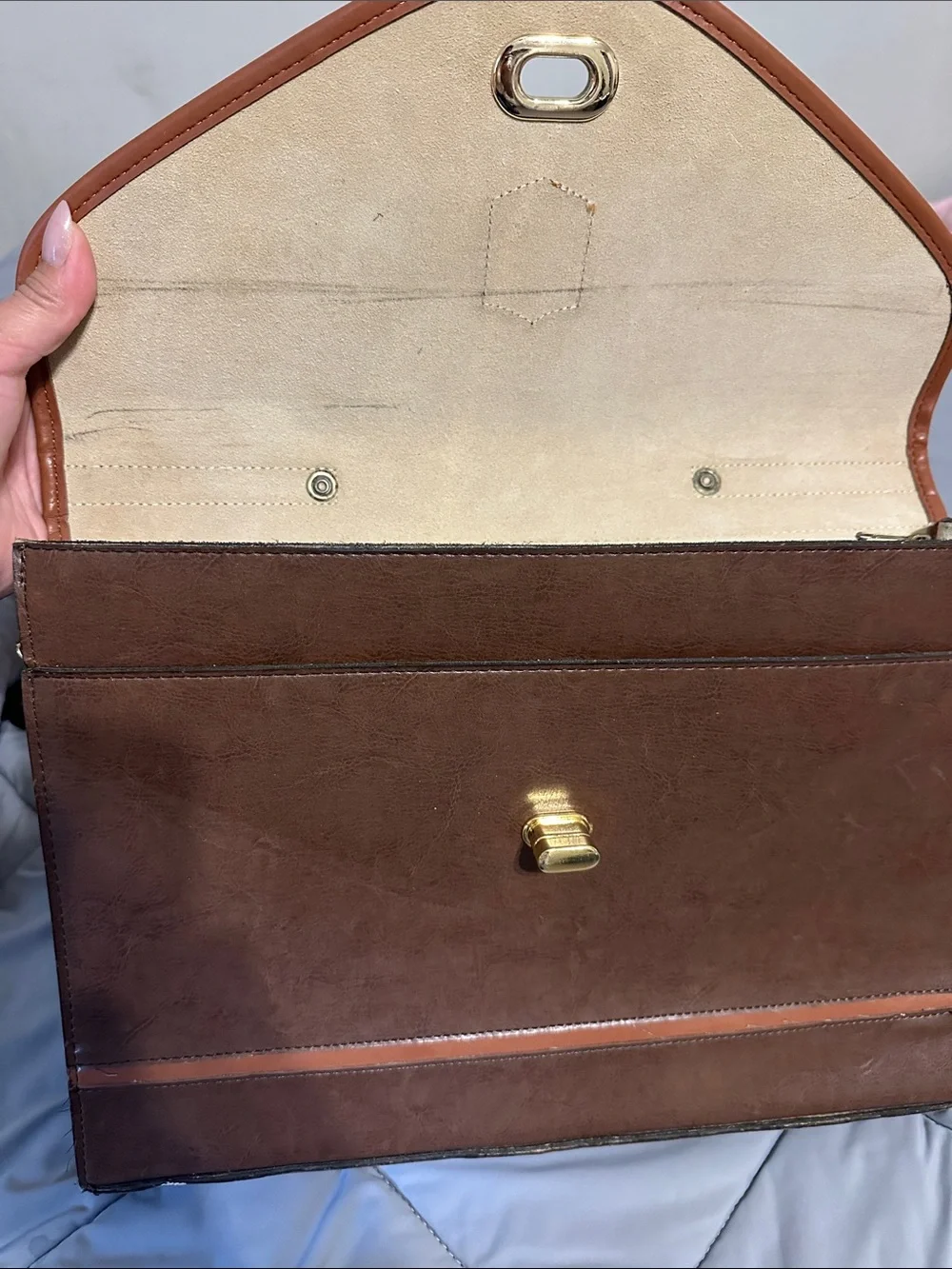 Vintage Le Deco Brown Leather Briefcase with Gold Turn-Lock